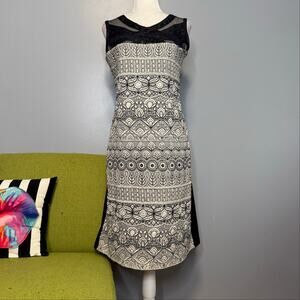Save the Queen Black White Embroidered & Mesh  Sheath Dress